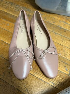Asoliani alba Blush Pink Leather Ballet Flats with Bow